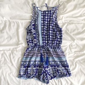 blue printed romper